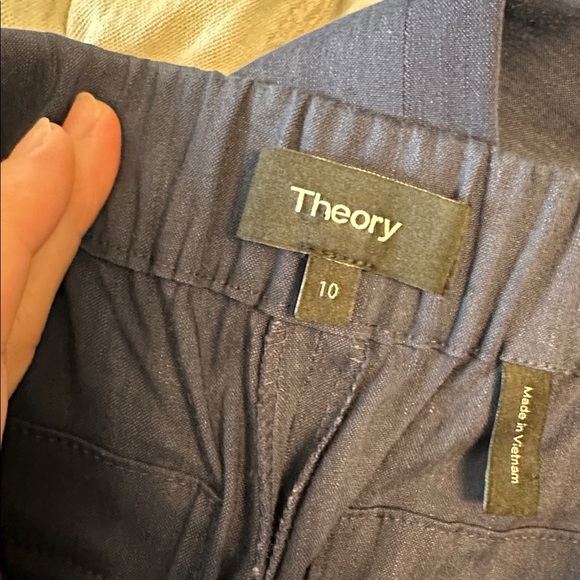 Theory Wide Leg Linen blend navy crop Pants size 10 - Picture 7 of 8